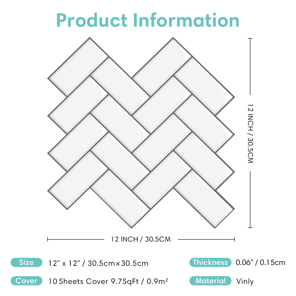 White Herringbone Peel and Stick Backsplash Tile - Thicker Design – Commomy