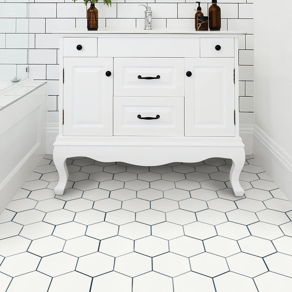White Hexagon Peel and Stick Vinyl Floor Tile Sticker – Commomy