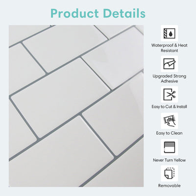White Subway Peel and Stick Backsplash Tile - Thicker Design