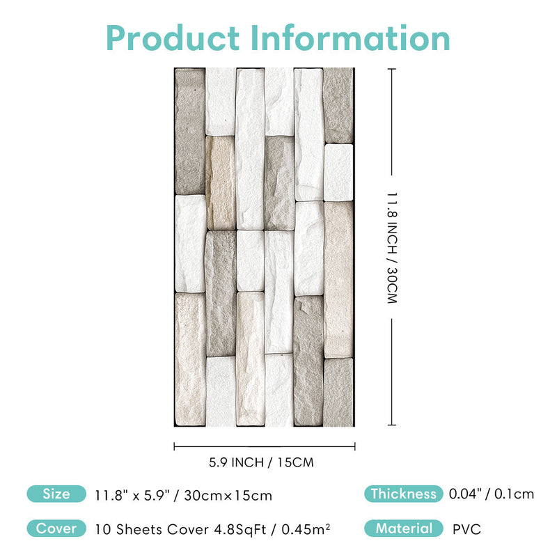 White and Gray Stone Peel and Stick Tile Stickers