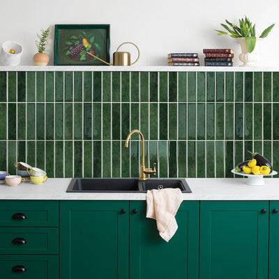 Dark Green Linear Peel and Stick Backsplash Tile