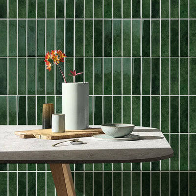 Dark Green Linear Peel and Stick Backsplash Tile