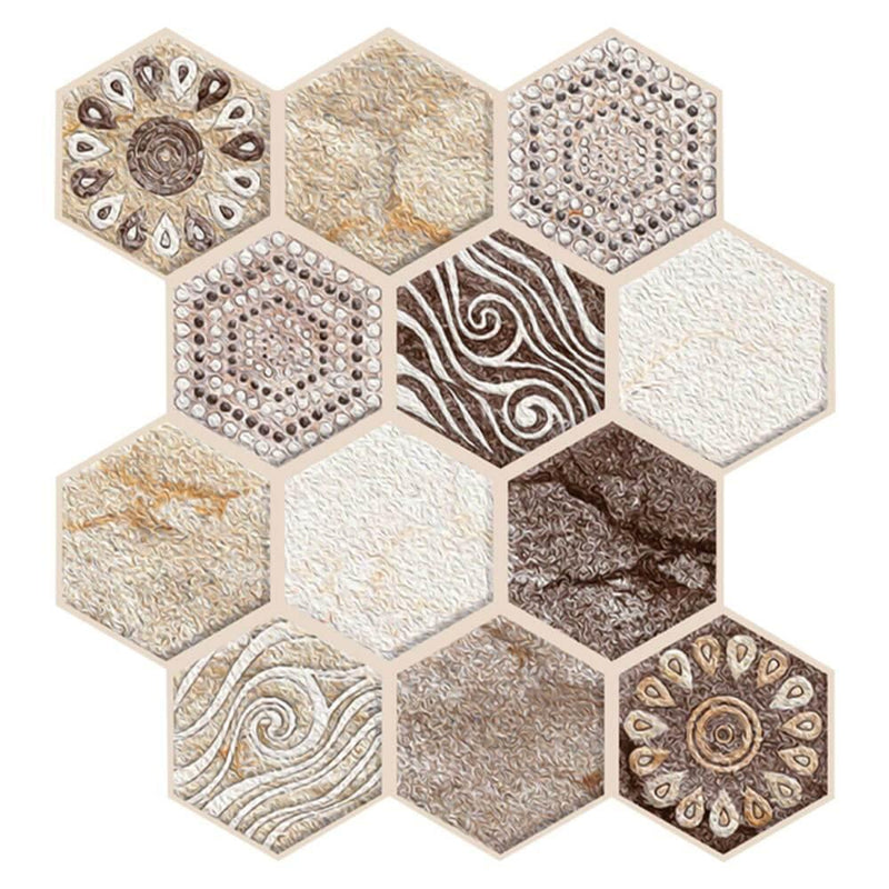 3D Brown Tone Hexagon Bohemian Peel and Stick Wall Tile - Commomy