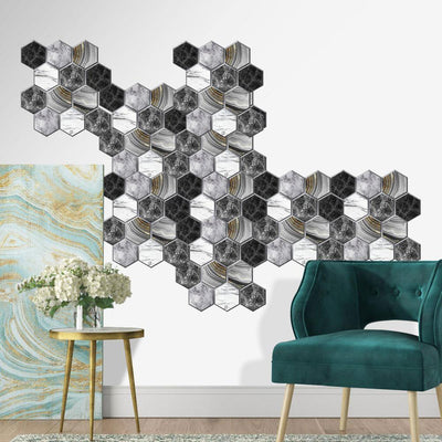 3D Black Marble Hexagonal Peel and Stick Wall Tile - Commomy