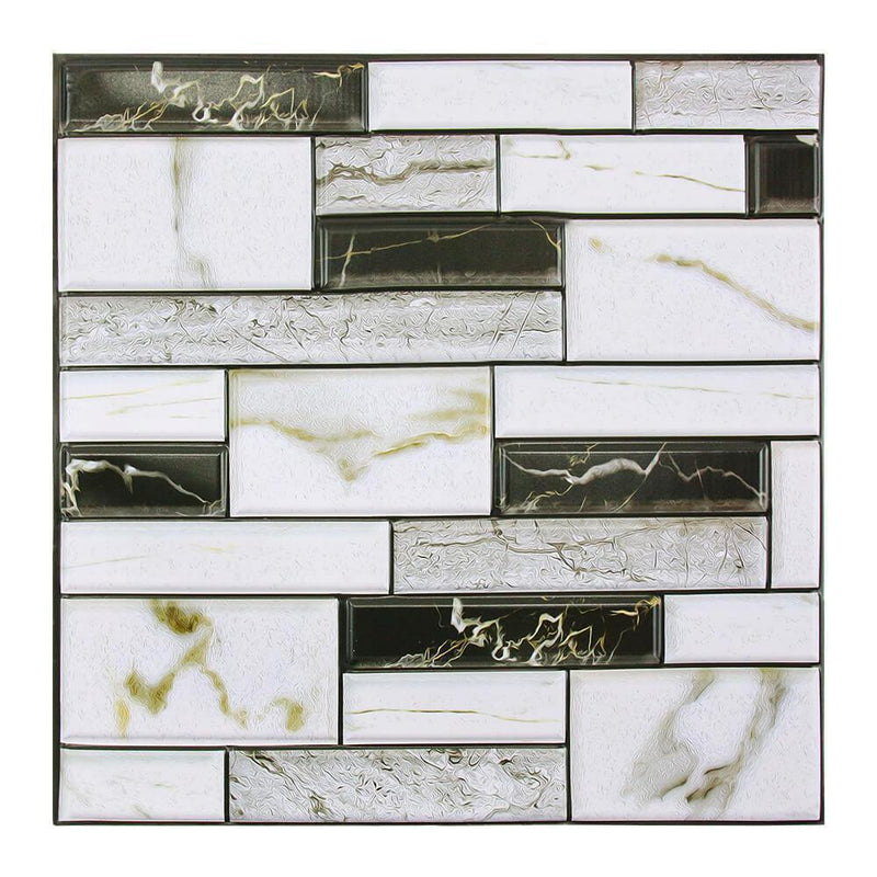 3D Black and White Marble Peel and Stick Wall Tile - Commomy