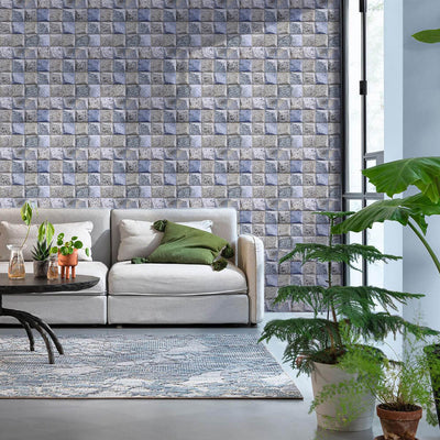 3D Blue and Gray Square Stone Peel and Stick Wall Tile - Commomy
