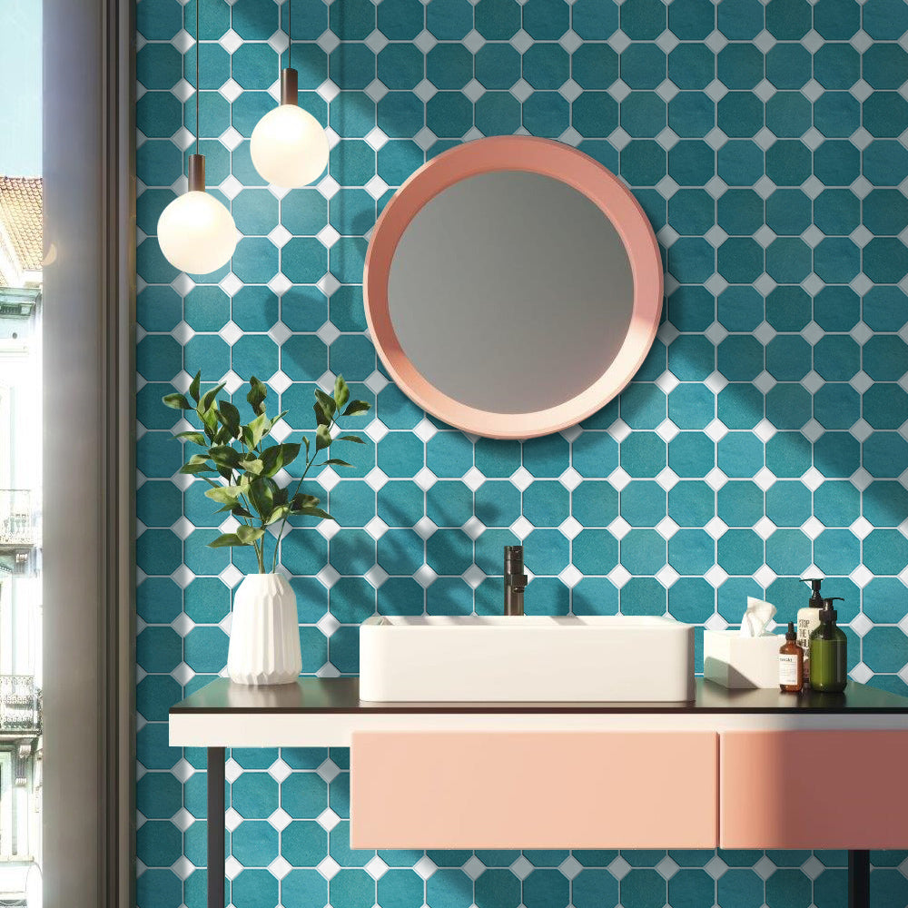 3D Blue and White Geometric Peel and Stick Wall Tile – Commomy