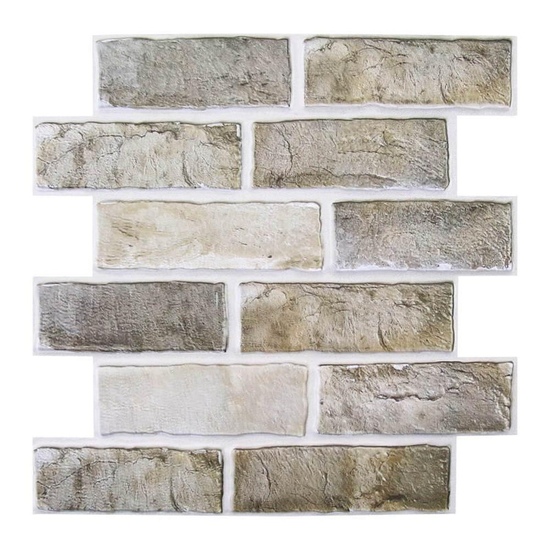 3D Brown-Gray Brick Peel and Stick Wall Tile - Commomy
