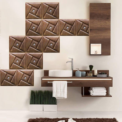 3D Brown Leather Peel and Stick Wall Tile - Commomy