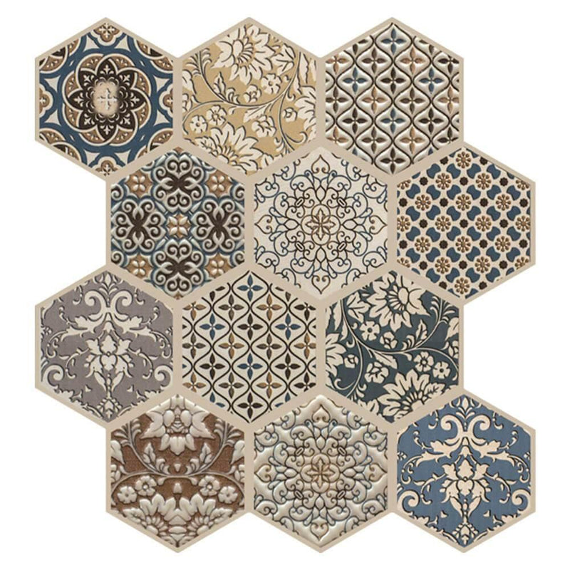 3D Brown Bohemian Hexagon Peel and Stick Wall Tile - Commomy