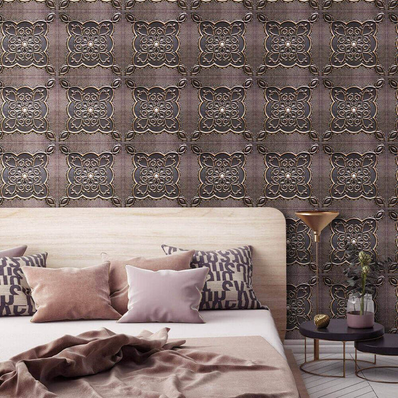 3D Brown Vintage Pattern Peel and Stick Wall Tile - Commomy