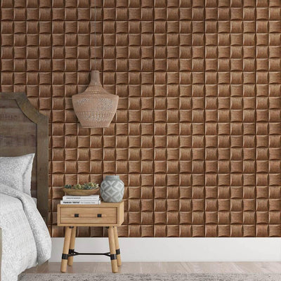 3D Brown Wood Block Peel and Stick Wall Tile - Commomy