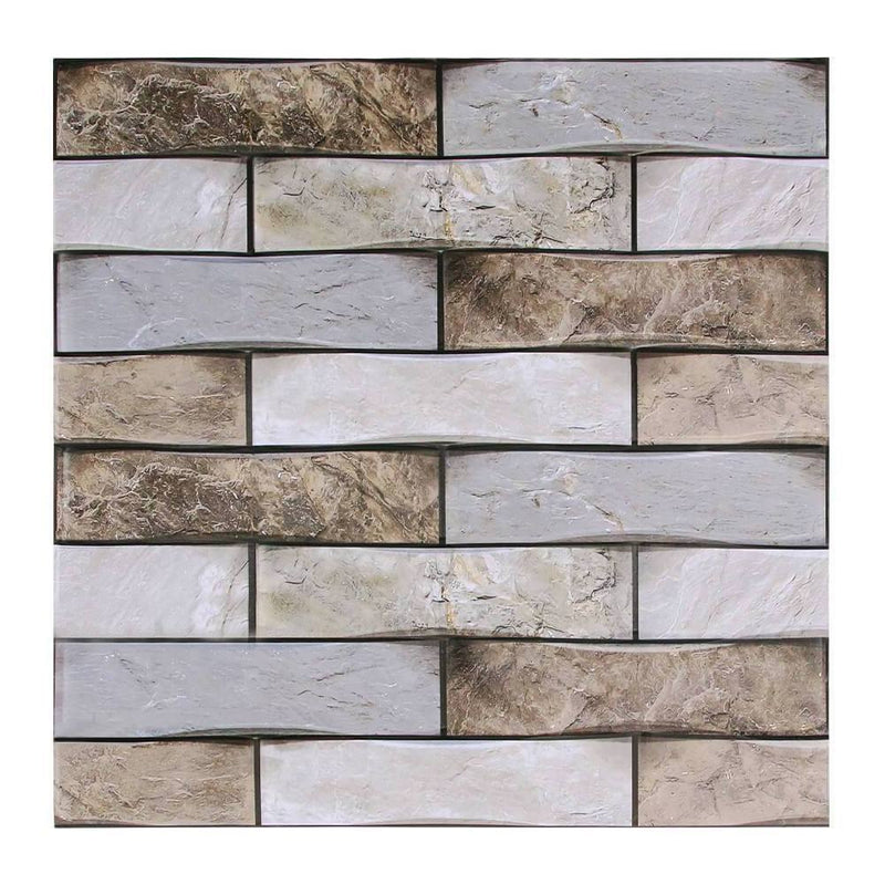 3D Brown and White Stone Peel and Stick Wall Tile - Commomy