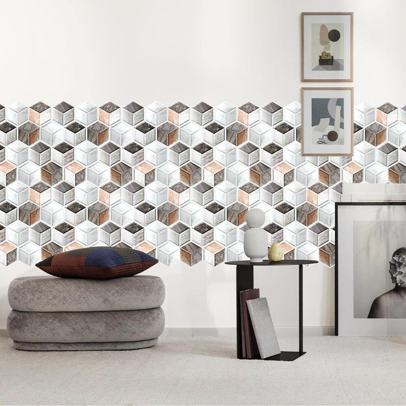 3D Gray Carrara Hexagon Mosaic Peel and Stick Wall Tile - Commomy