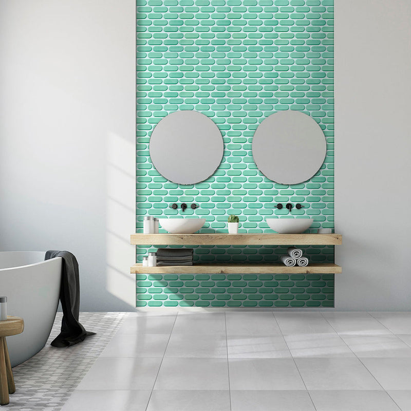 3D Green Ovals Mosaic Peel and Stick Wall Tile_Commomy Decor