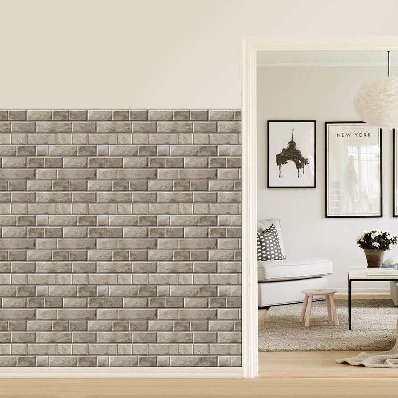 3D Grey Brick Peel and Stick Wall Tile - Commomy