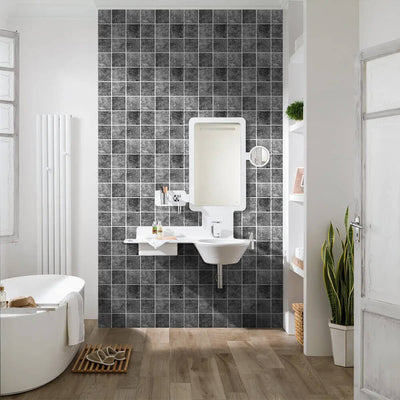 3D Grey Ceramic Square Peel and Stick Wall Tile_Commomy Decor