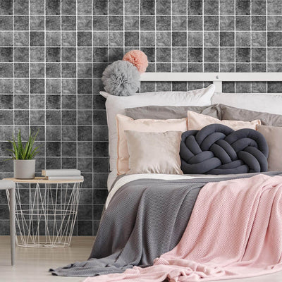 3D Grey Ceramic Square Peel and Stick Wall Tile_Commomy Decor
