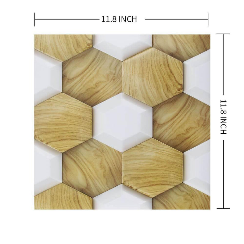 3D Hexagonal Wood Peel and Stick Wall Tile - Commomy