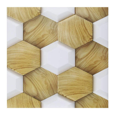 3D Hexagonal Wood Peel and Stick Wall Tile - Commomy