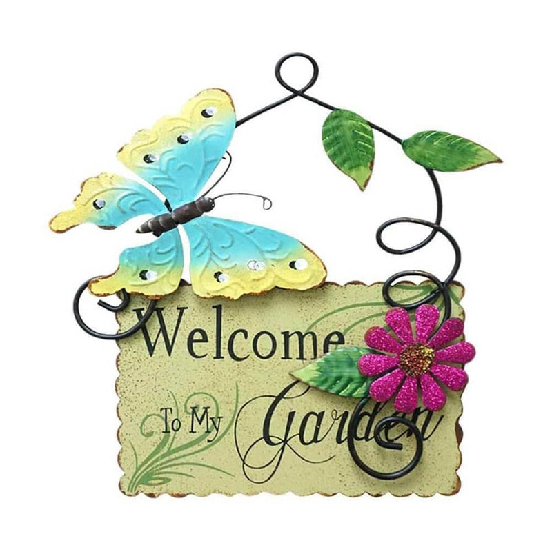 3D Metal Art Butterfly and Flower Welcome Sign Wall Decor - Commomy