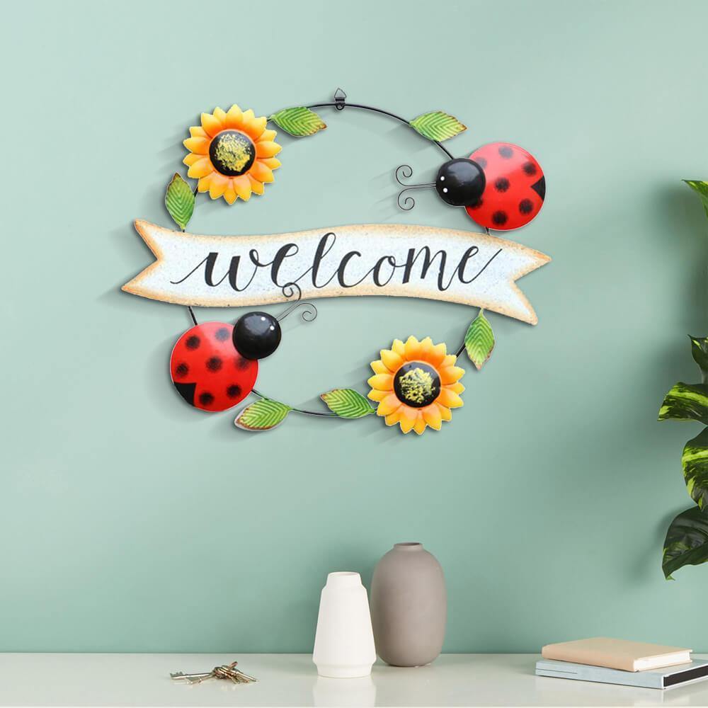 3D Metal Art Sunflower and Ladybug Welcome Sign Wall Decor – Commomy