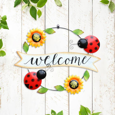 3D Metal Art Sunflower and Ladybug Welcome Sign Wall Decor - Commomy