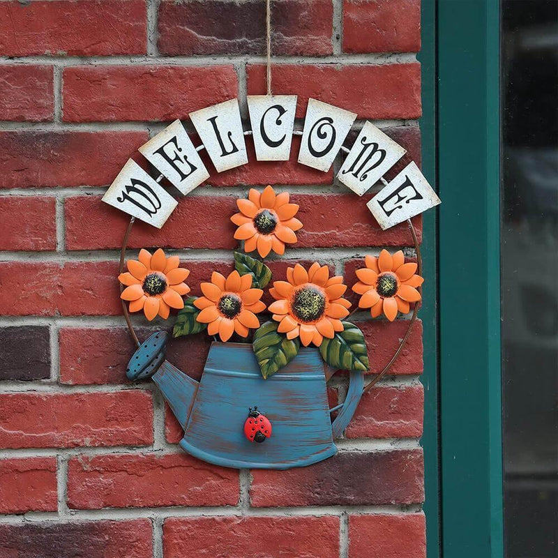 3D Metal Art Sunflower Pot Welcome Sign Wall Decor - Commomy