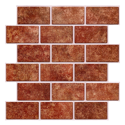 3D Red Ceramic Brick Peel and Stick Wall Tile_Commomy Decor