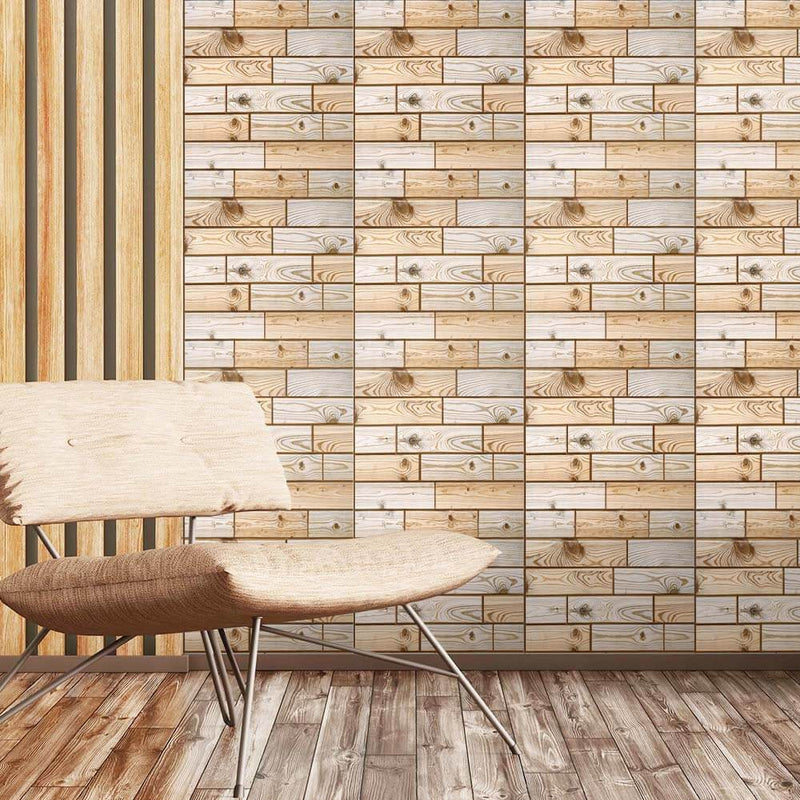 3D Striped Wood Texture Peel and Stick Wall Tile
