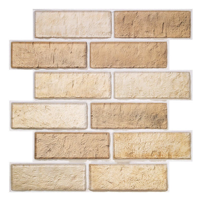3D Tan Brick Wall Tile Peel and Stick_Commomy Decor