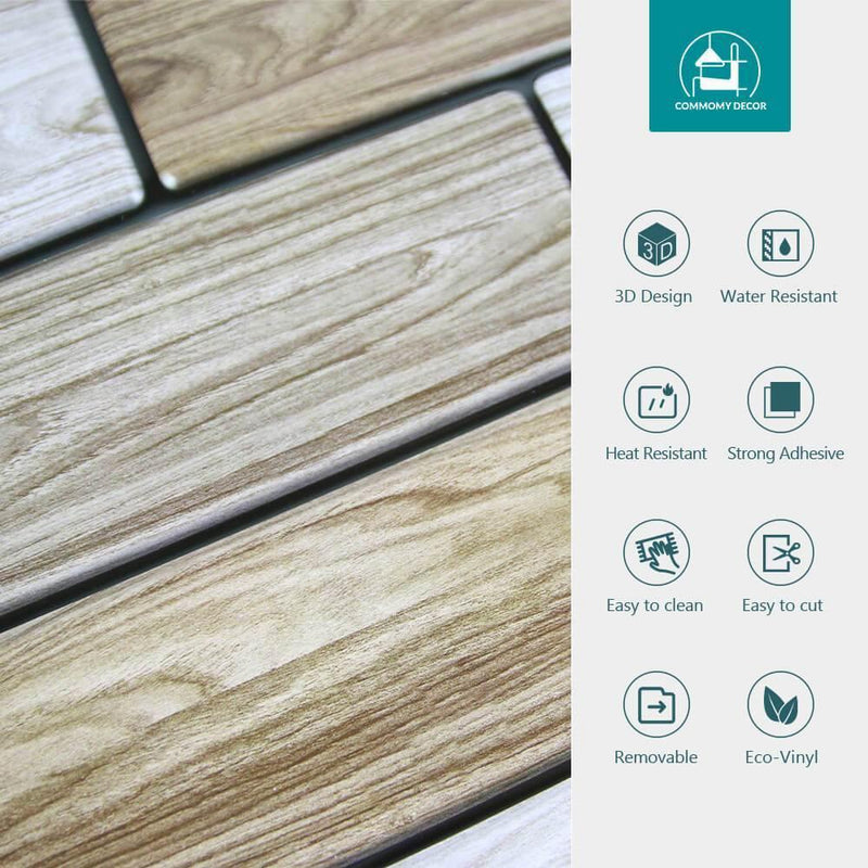 3D Wide Striped Wood Peel and Stick Wall Tile - Commomy