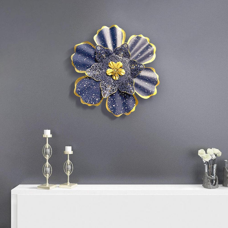 3D Metal Art Blue and Golden Flower Wall Decor - Commomy