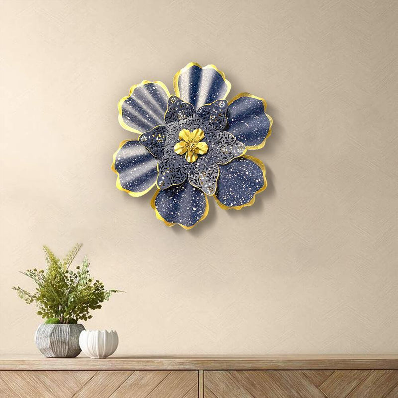 3D Metal Art Blue and Golden Flower Wall Decor - Commomy