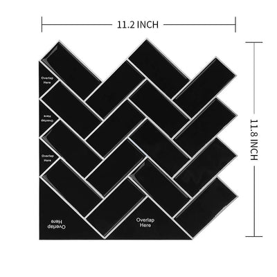 Black Herringbone Glossy Peel and Stick Backsplash Tile - Commomy Decor
