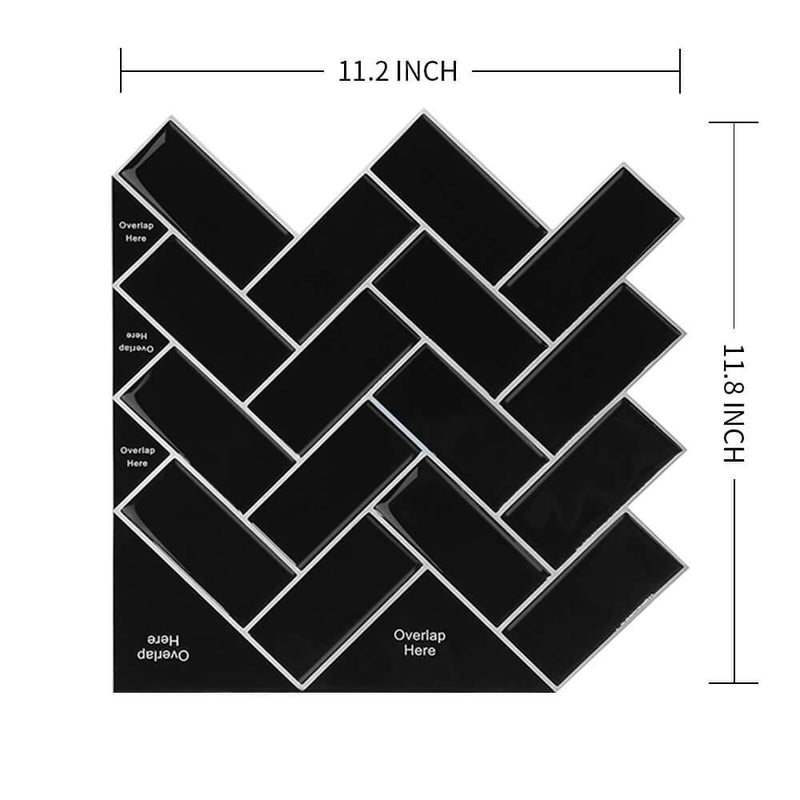 Black Herringbone Glossy Peel and Stick Backsplash Tile - Commomy Decor