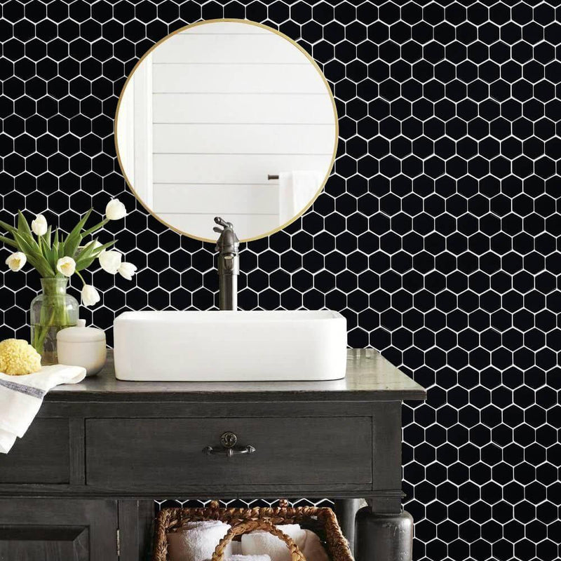 Black Hexagon Peel and Stick Backsplash Tile - Commomy