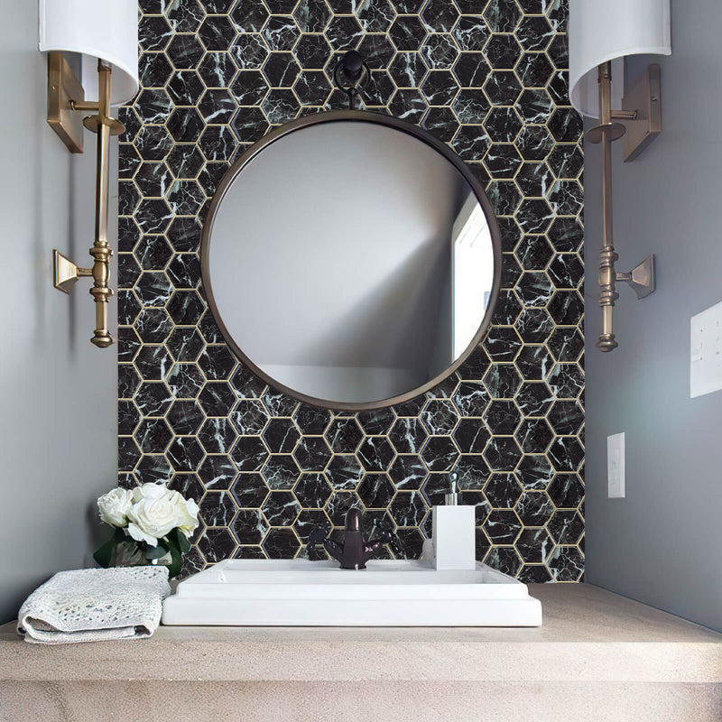 Black Marble Hexagon Peel and Stick Backsplash Tile – Commomy