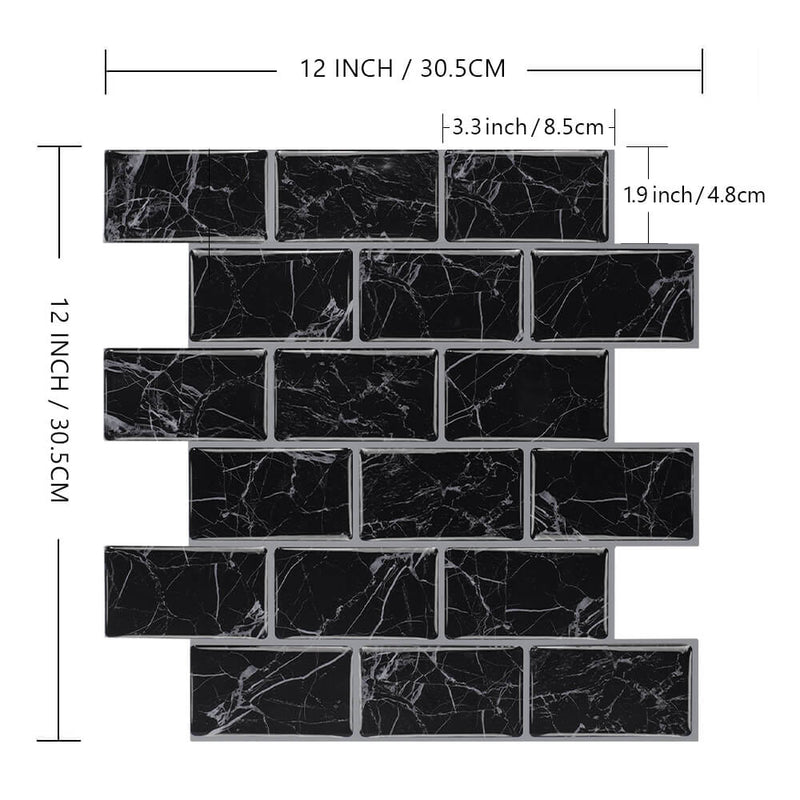 Black Marble Thicker Subway Peel and Stick Backsplash Tile - Commomy