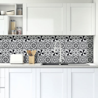 Spanish Black and White Backsplash Peel and Stick Tile for kitchen_Commomy Decor