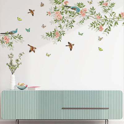Blossom Bird Butterfly Branch Peel and Stick Wall Decals_commomy decor