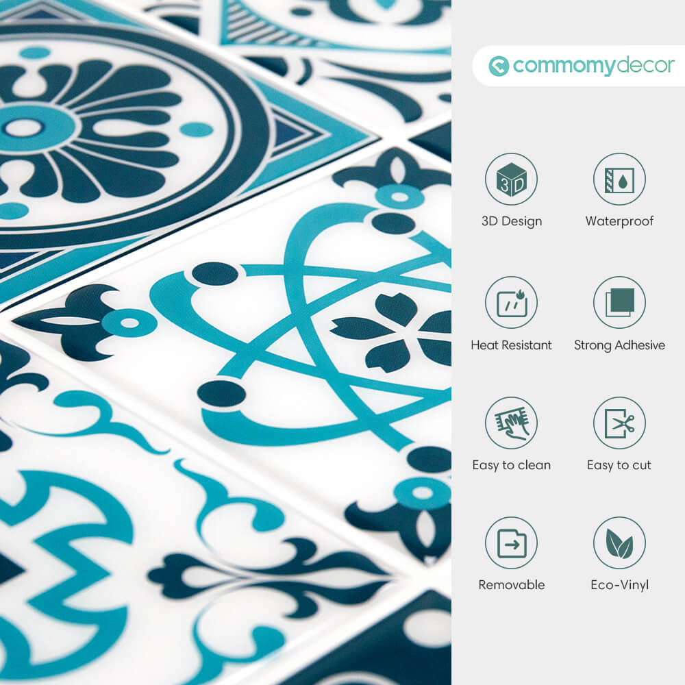 Blue Square Spanish Peel and Stick Backsplash Tile, image size:1000x1000