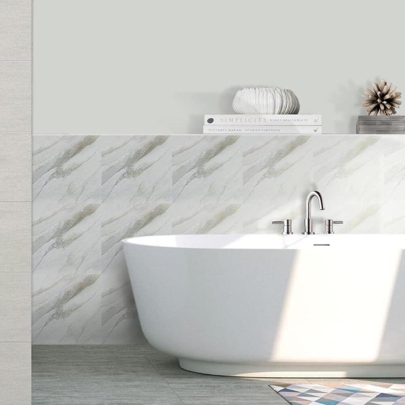 Carrara White Marble Peel and Stick Wall Tile - Commomy