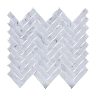 Carrara Thicker Herringbone Peel and Stick Backsplash Tile - Commomy