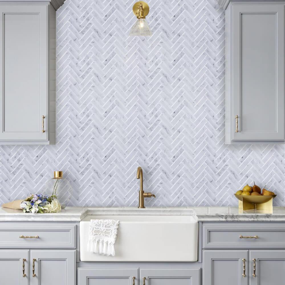 V-MOZZA Herringbone Peel And Stick Backsplash, 10-Sheet Peel And Stick