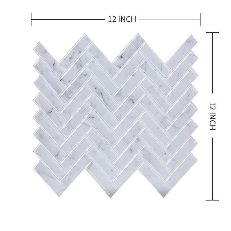 Carrara Thicker Herringbone Peel and Stick Backsplash Tile - Commomy