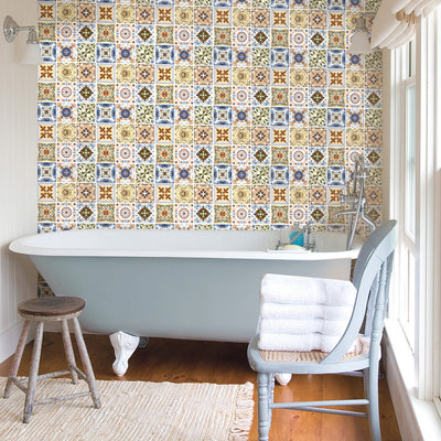 Coffee_and_Bule_Square_Spanish_Peel_and_Stick_Backsplash_Tile_Commomy Deocr
