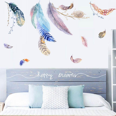 Colorful Flowing Feathers Peel and Stick Decal - Commomy