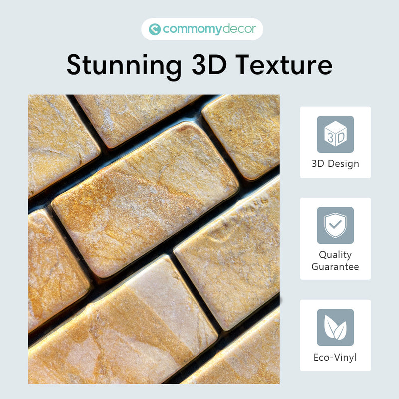 3D Classical Yellow Brick Peel and Stick Wall Tile - Commomy