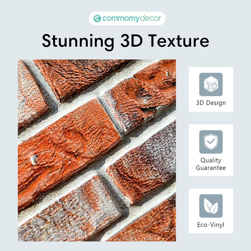 3D Orange Brick Peel and Stick Wall Tile - Commomy
